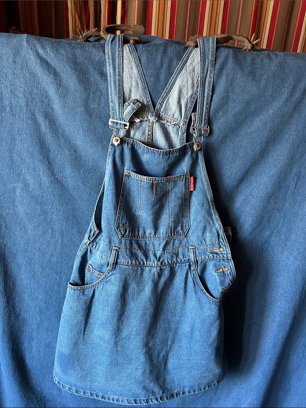 Denim Overall Skirt Dress(skort) with Front Pocket - Blue
